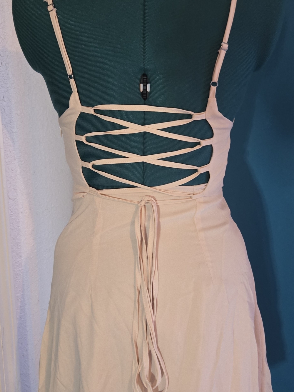 Back Lace-Up Spaghetti Strap Dress in Cream
